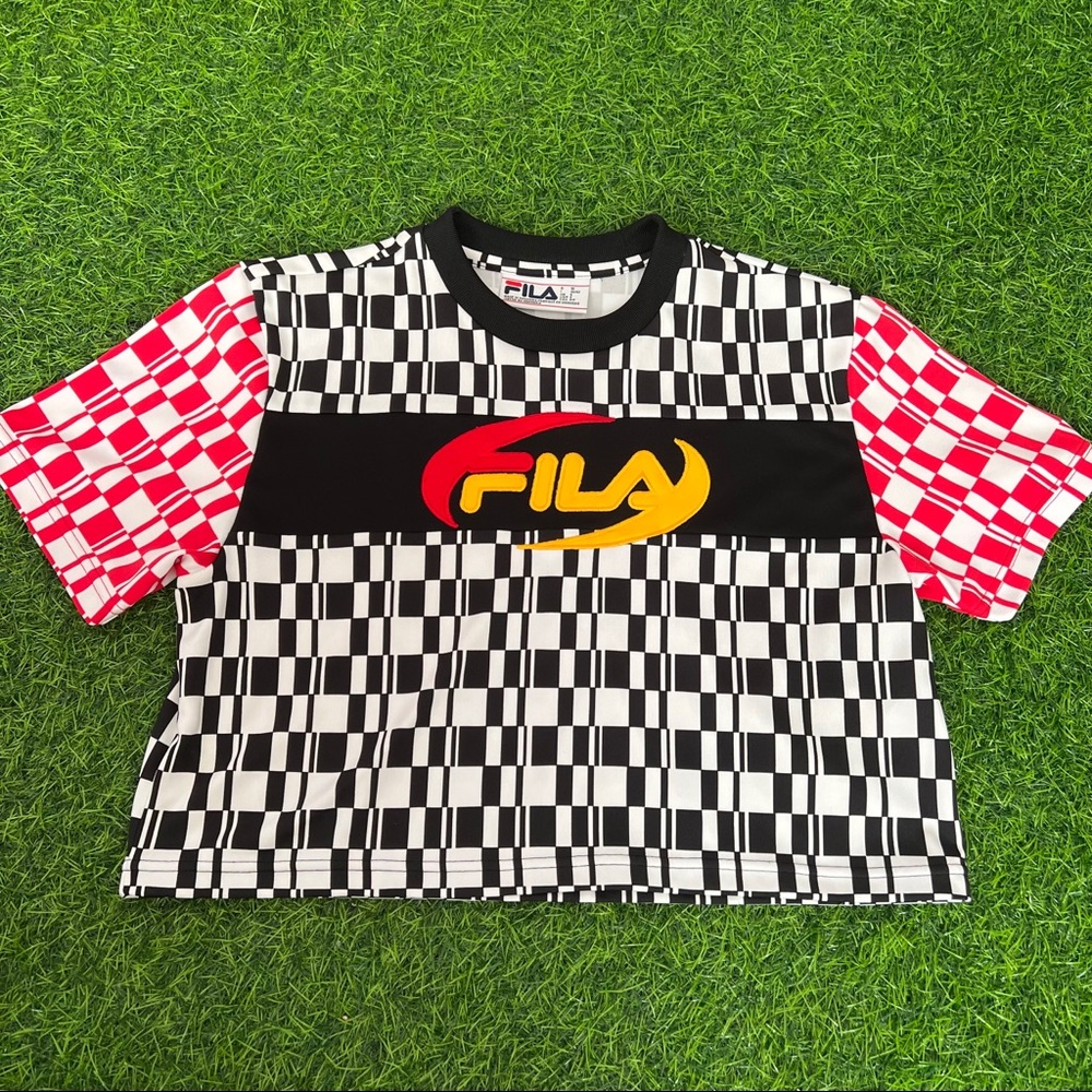 fila checkered crop top - black red white